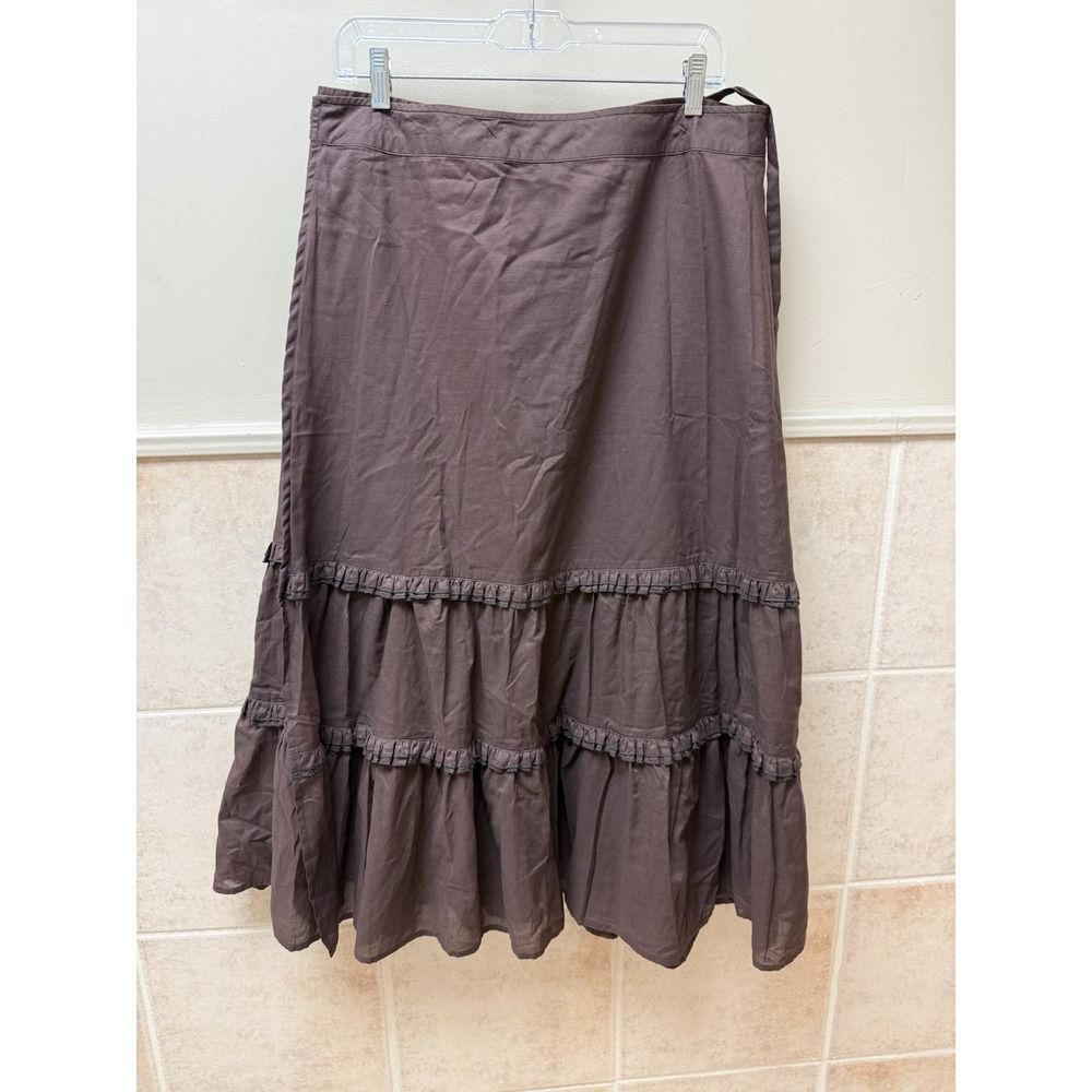 Tory Burch Brown Tiered Wrap Maxi Skirt Cotton Boho. 100% Cotton. Sz M/L - Picture 7 of 8